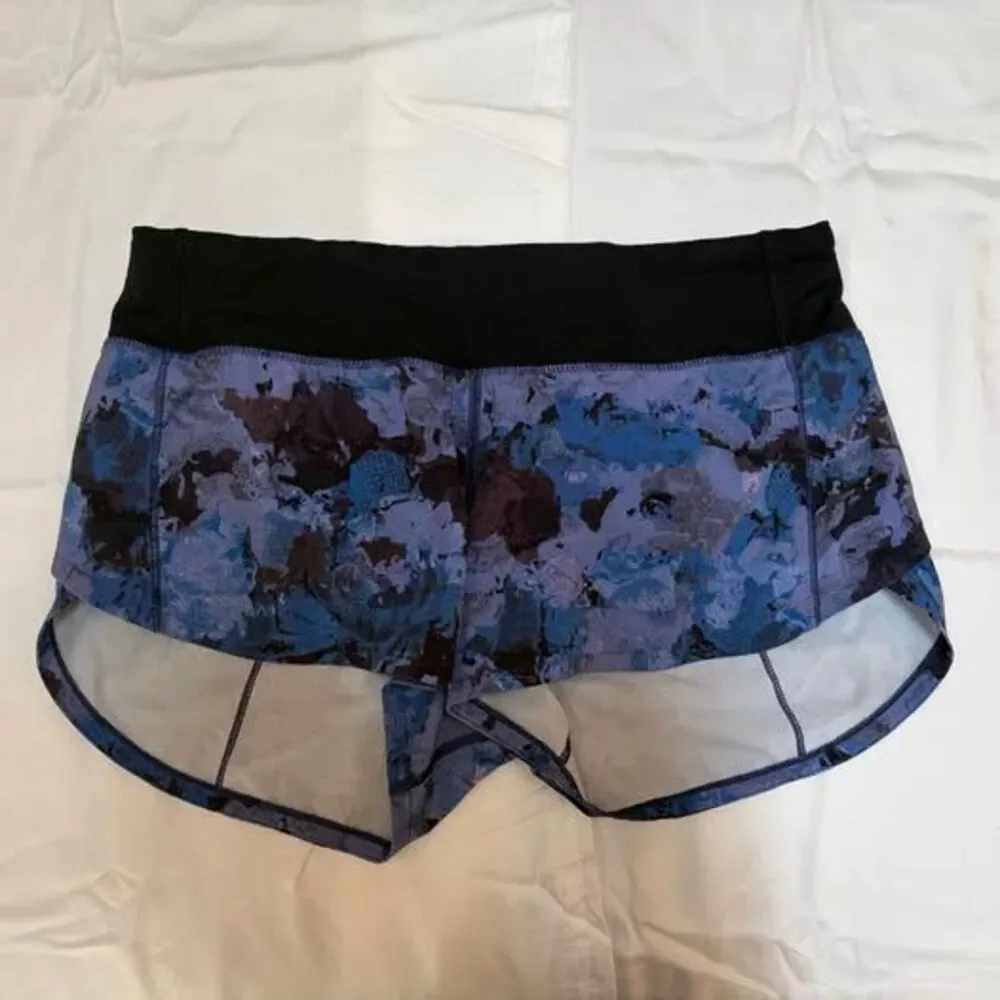 lululemon athletica Blue and Black Printed Women's Speed Up Running Shorts